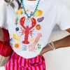 Online Dear-Lover Crawfish Food Ingredient Graphic Crewneck Tee White