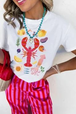 Online Dear-Lover Crawfish Food Ingredient Graphic Crewneck Tee White
