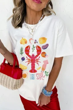 Online Dear-Lover Crawfish Food Ingredient Graphic Crewneck Tee White