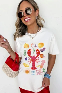 Online Dear-Lover Crawfish Food Ingredient Graphic Crewneck Tee White