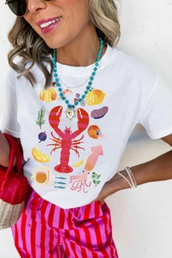 Online Dear-Lover Crawfish Food Ingredient Graphic Crewneck Tee White