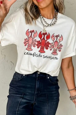 New Dear-Lover Crawfish Season Fashion Graphic Crewneck T Shirt White