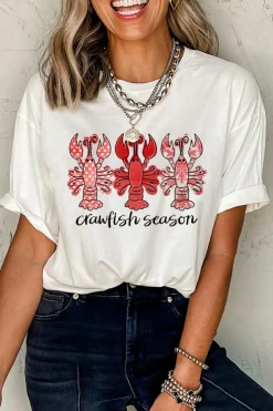 New Dear-Lover Crawfish Season Fashion Graphic Crewneck T Shirt White