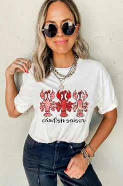 New Dear-Lover Crawfish Season Fashion Graphic Crewneck T Shirt White