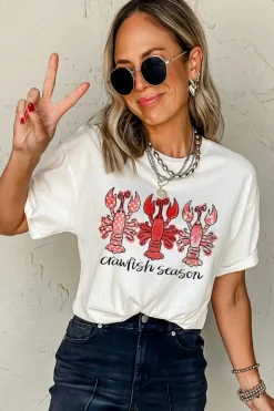 New Dear-Lover Crawfish Season Fashion Graphic Crewneck T Shirt White
