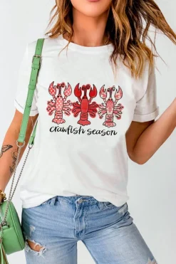 New Dear-Lover Crawfish Season Fashion Graphic Crewneck T Shirt White