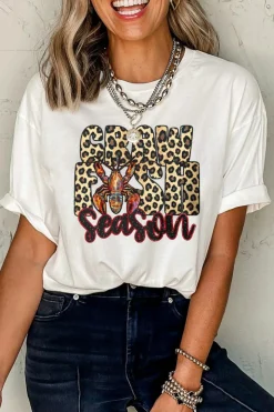 Sale Dear-Lover Crawfish Season Leopard Letter Graphic Tee White