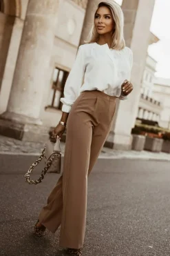 Hot Dear-Lover Crew Neck Gathered Stretch Cuff Shirt White