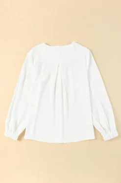 Hot Dear-Lover Crew Neck Gathered Stretch Cuff Shirt White