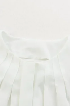 Hot Dear-Lover Crew Neck Gathered Stretch Cuff Shirt White