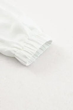 Hot Dear-Lover Crew Neck Gathered Stretch Cuff Shirt White
