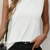 Sale Dear-Lover Crew Neck Pleated Tank Top White