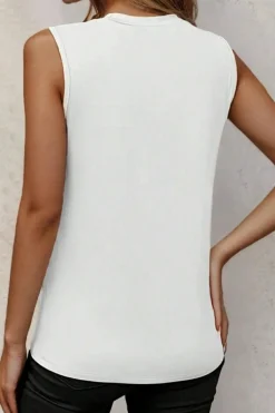 Sale Dear-Lover Crew Neck Pleated Tank Top White