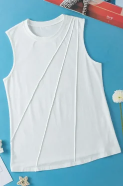 Sale Dear-Lover Crew Neck Pleated Tank Top White