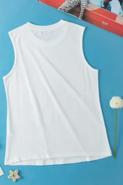Sale Dear-Lover Crew Neck Pleated Tank Top White