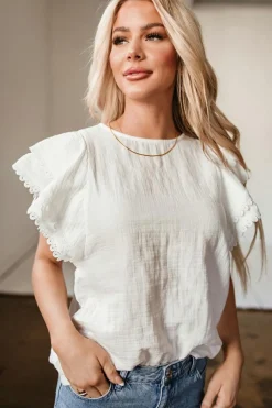 Discount Dear-Lover Crinkled Layered Ruffled Flutter Sleeve Blouse White