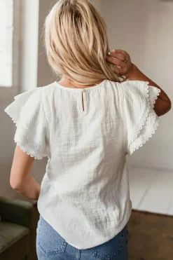 Discount Dear-Lover Crinkled Layered Ruffled Flutter Sleeve Blouse White