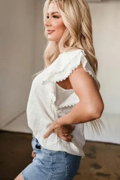 Discount Dear-Lover Crinkled Layered Ruffled Flutter Sleeve Blouse White