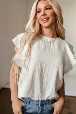 Discount Dear-Lover Crinkled Layered Ruffled Flutter Sleeve Blouse White