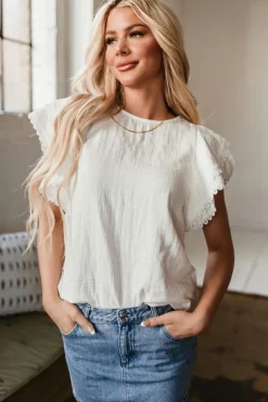 Discount Dear-Lover Crinkled Layered Ruffled Flutter Sleeve Blouse White