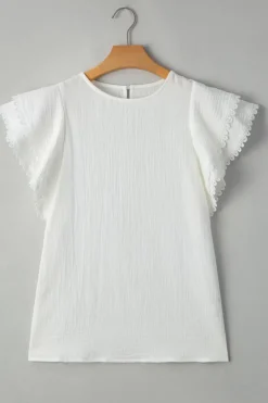 Discount Dear-Lover Crinkled Layered Ruffled Flutter Sleeve Blouse White