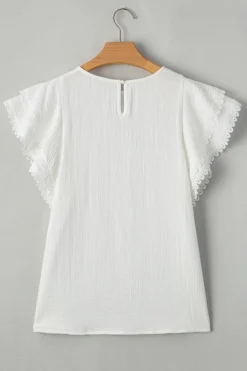 Discount Dear-Lover Crinkled Layered Ruffled Flutter Sleeve Blouse White