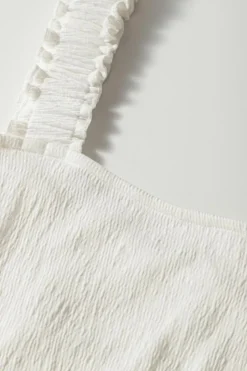 Fashion Dear-Lover Crinkled Ruffled Straps Peplum Babydoll Tank Top White