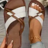 Fashion Dear-Lover Criss Cross PU Leather Flat Slippers White