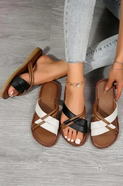 Fashion Dear-Lover Criss Cross PU Leather Flat Slippers White