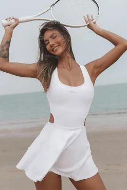 Online Dear-Lover Crisscross Cut Out High Waist Workout Dress White