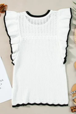 Hot Dear-Lover Crochet Eyelet Flounce Tank Top White