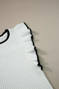 Hot Dear-Lover Crochet Eyelet Flounce Tank Top White