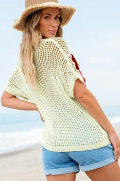 Clearance Dear-Lover Crochet Flower Hollow-out Sweater T Shirt White