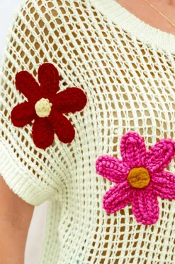 Clearance Dear-Lover Crochet Flower Hollow-out Sweater T Shirt White