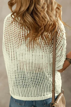 Clearance Dear-Lover Crochet Flower Hollow-out Sweater T Shirt White