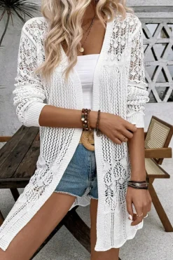 Hot Dear-Lover Crochet Hollow Out Open Front Cardigan White