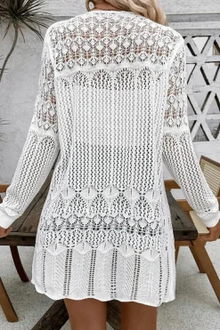 Hot Dear-Lover Crochet Hollow Out Open Front Cardigan White