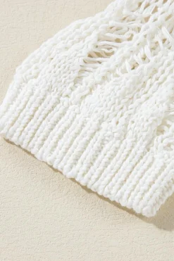 New Dear-Lover Cut Out Crochet Crew Neck Loose Fit Sweater White