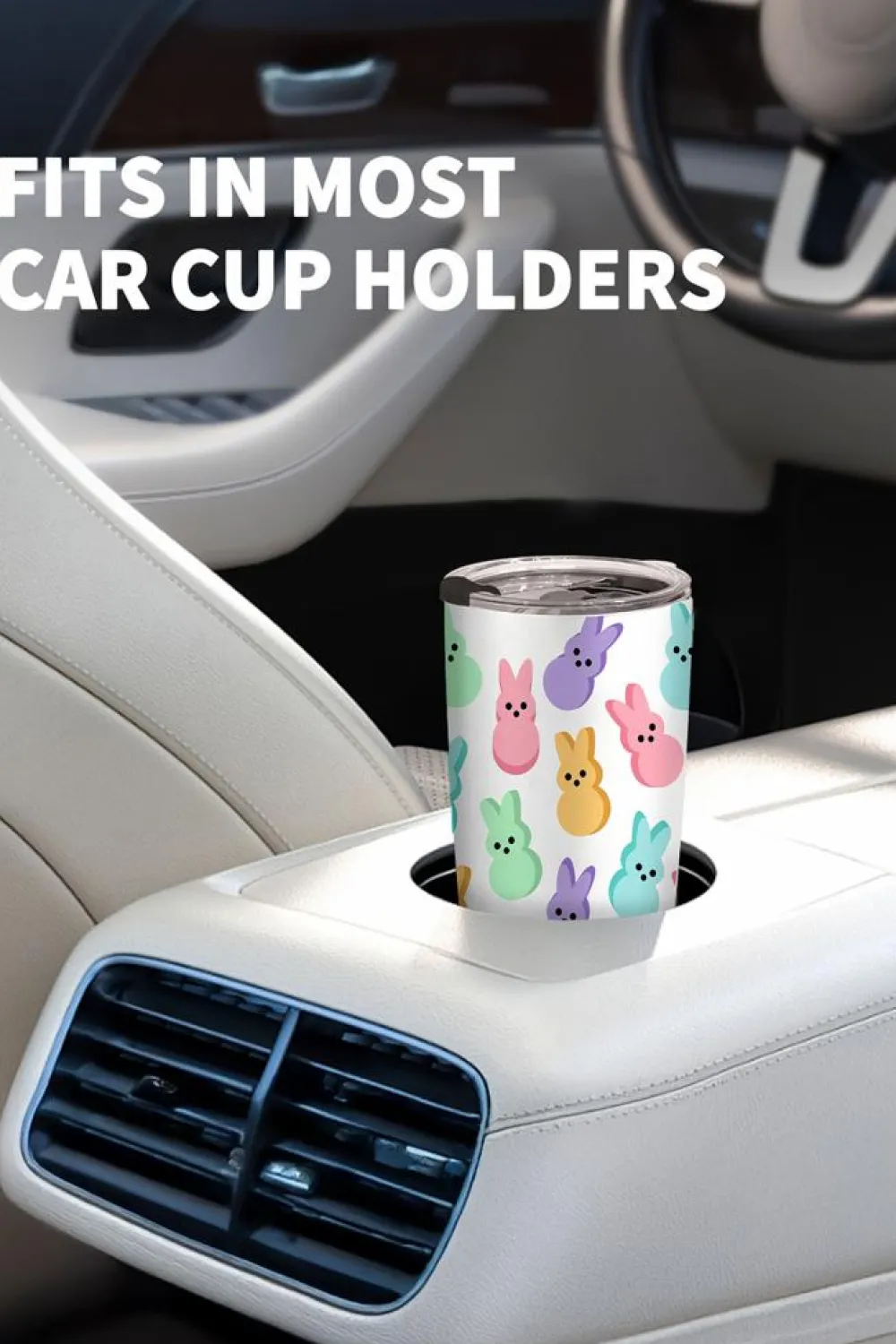 Hot Dear-Lover Cute Bunny Printed Stainless Steel Thermal Vacuum Cup 20oz White