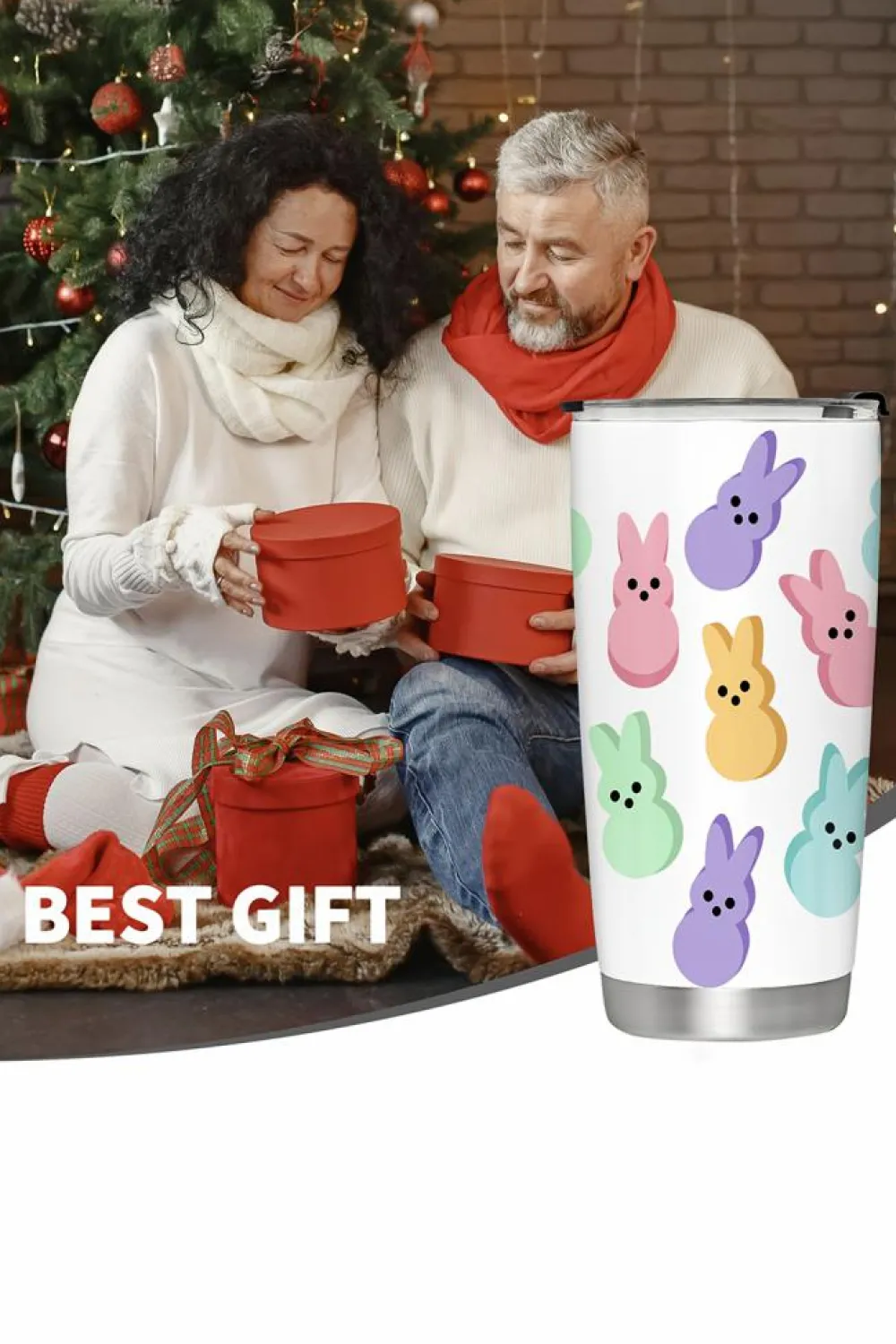 Hot Dear-Lover Cute Bunny Printed Stainless Steel Thermal Vacuum Cup 20oz White