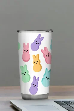 Hot Dear-Lover Cute Bunny Printed Stainless Steel Thermal Vacuum Cup 20oz White