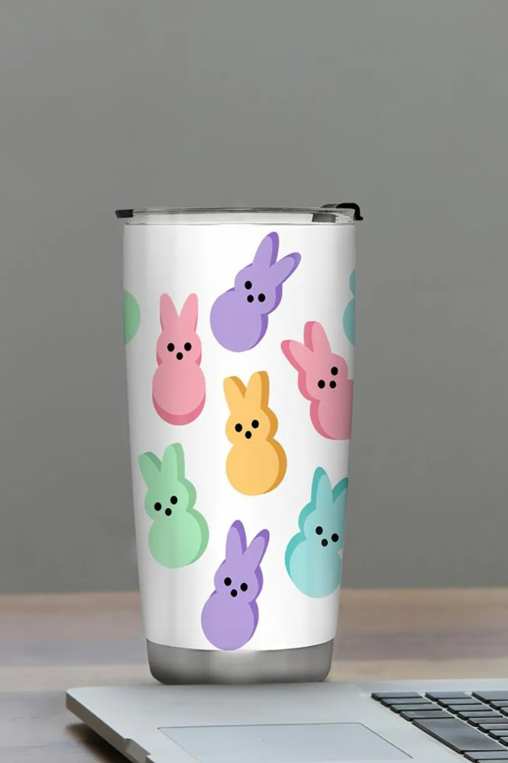 Hot Dear-Lover Cute Bunny Printed Stainless Steel Thermal Vacuum Cup 20oz White