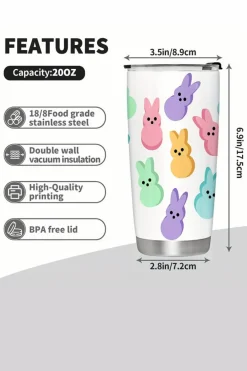 Hot Dear-Lover Cute Bunny Printed Stainless Steel Thermal Vacuum Cup 20oz White