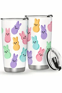Hot Dear-Lover Cute Bunny Printed Stainless Steel Thermal Vacuum Cup 20oz White