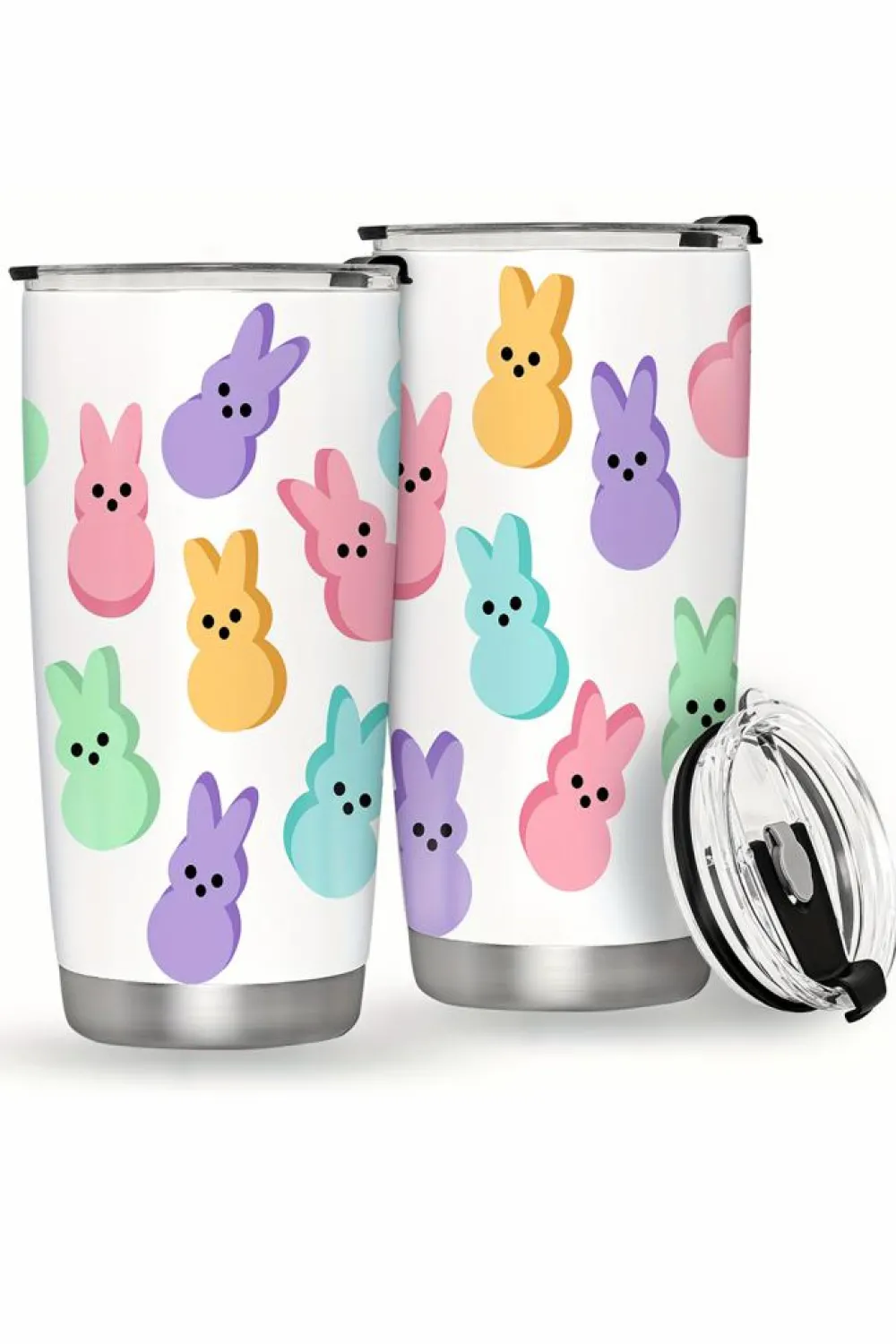 Hot Dear-Lover Cute Bunny Printed Stainless Steel Thermal Vacuum Cup 20oz White