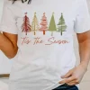 New Dear-Lover Cute Christmas Trees Print Crew Neck T Shirt White