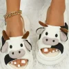 Discount Dear-Lover Cute Cow Pattern Open Toe Slippers White