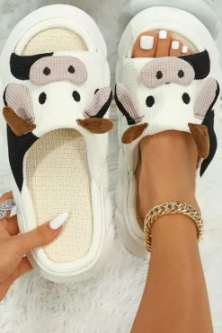 Discount Dear-Lover Cute Cow Pattern Open Toe Slippers White