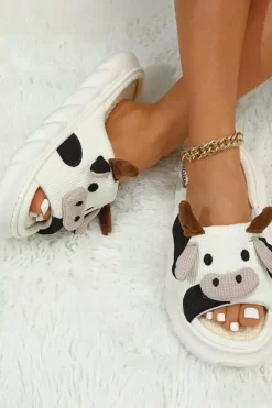 Discount Dear-Lover Cute Cow Pattern Open Toe Slippers White