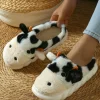 Online Dear-Lover Cute Cow Thick Sole Plush Thermal Home Slippers White